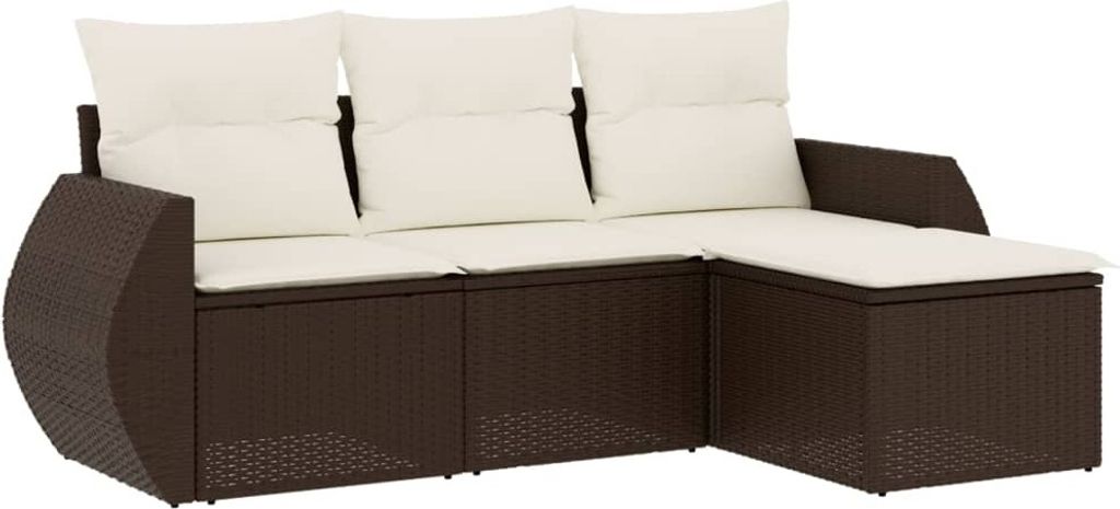 vidaXL 4-tlg. Garten-Sofagarnitur mit Kissen Braun Poly Rattan
