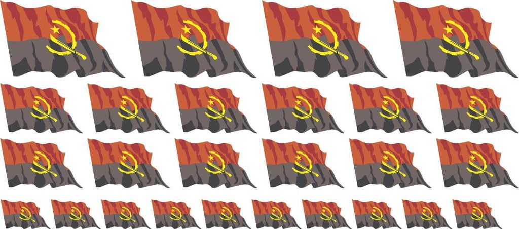 Mini Fahnen / Flaggen Set wehend - Pack wehend - 4x 51x31mm+ 12x 33x20mm + 10x 20x12mm- selbstklebender Aufkleber - Angola - Sticker fürs Büro, ...