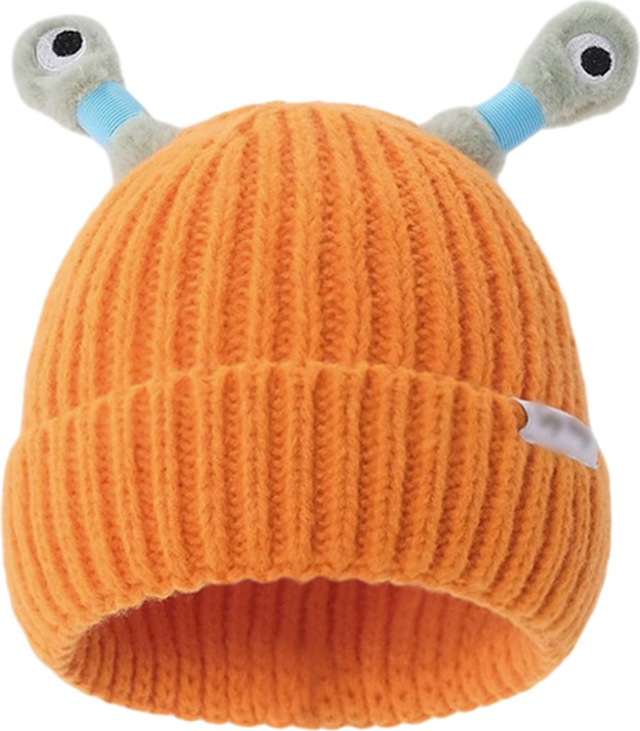 Niedliche Strickmütze mit Augen, verschleißfest, einfarbig, LED-Leuchten, lustiger Cartoon, warme Wintermütze