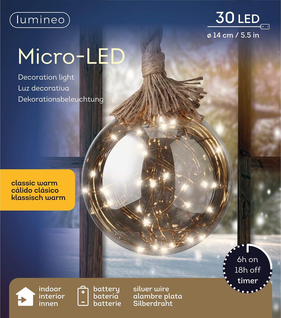 LED Kugel mit Timer / Batteriebetrieb 14cm 30 LEDs