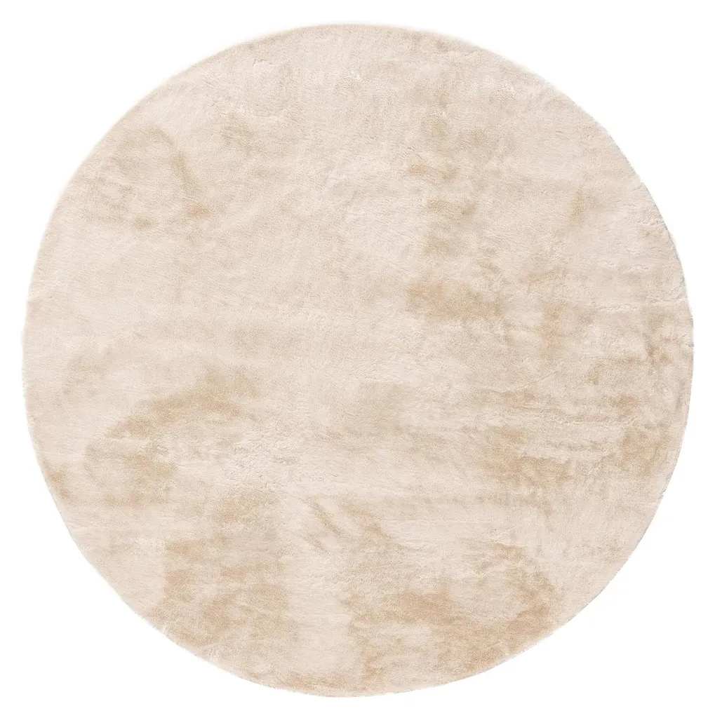 Tapis Furry Beige ø 200 cm rond benuta - Shaggy Hochflor antidérapant