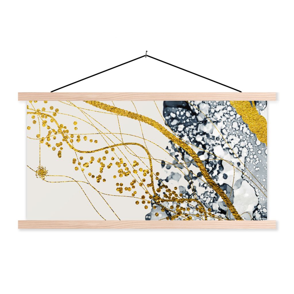MuchoWow Textilposter Abstrakt - Gold - Natur - Kunst 120x60 cm mit holzfarbenen Rahmen - Klemmleiste