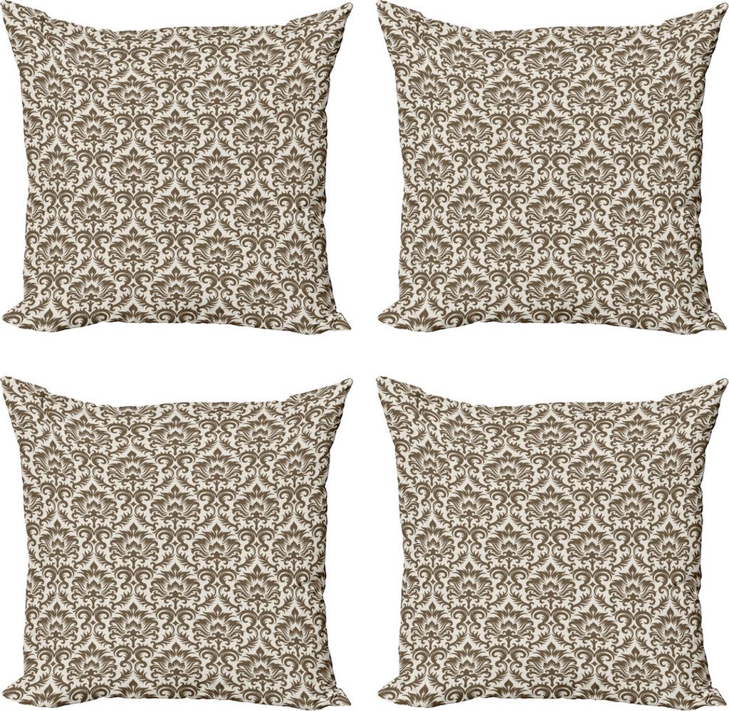 ABAKUHAUS Damast Kissenbezug Set (4 Stück), Antique Victorian Floral, Moderner Doppelseitiger Digitaldruck, 40 cm x 40 cm, Armee-Grün-Creme