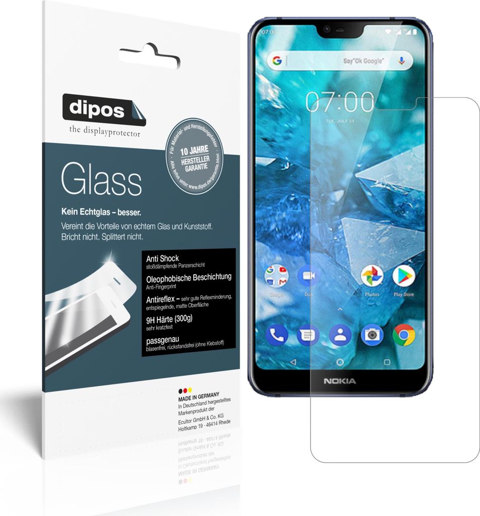 2x Schutzfolie für Nokia 7.1 Plus matt - Anti-Shock 9H Folie dipos Glass
