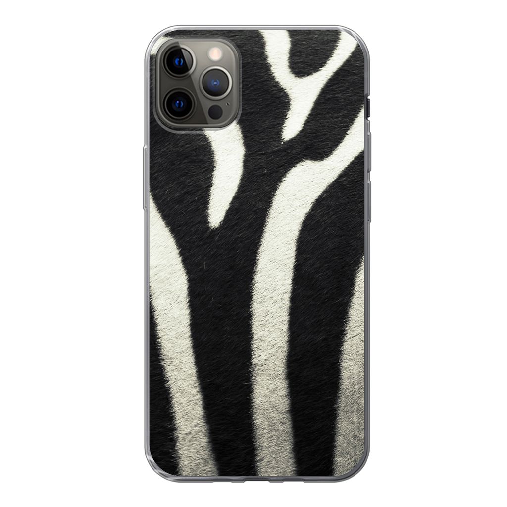 MuchoWow Handyhülle Schutzhülle Hülle für iPhone 12 Pro Max Tiermuster - Zebra - Schwarz - Weiß Silikon Softcase Handy Hülle - Hartschale