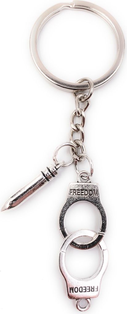Onwomania Schlüsselanhänger Keychain Silber Metall Handschnellen mit Patrone Gangsta Crime