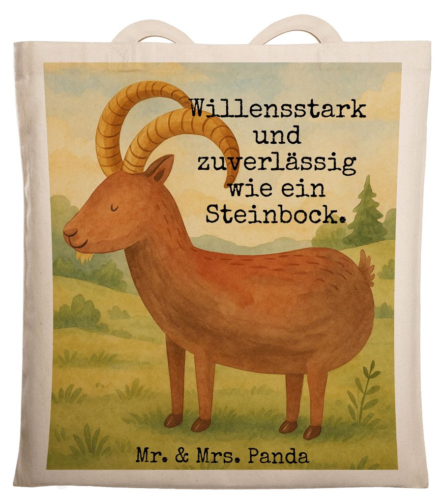 Mr. & Mrs. Panda Tote Bag Sternzeichen Steinbock Design - Weiß - Geschenk, Shopping Tasche, Laptoptasche, Geburtstag Januar, Schultasche, Dezember...