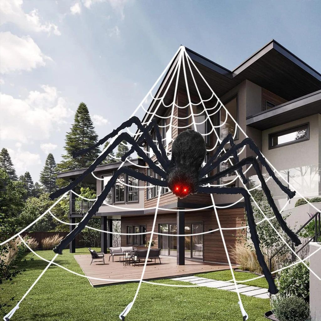 Halloween Deko Set riesige Spinne 200cm+3,6 m Spinnennetz, Produktbild 
