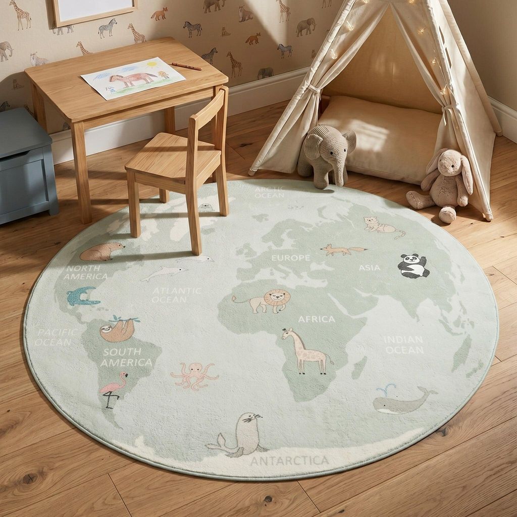 Volero - Kinderteppich Rund - Globe Mint - Ø 160 cm - Produktbild 