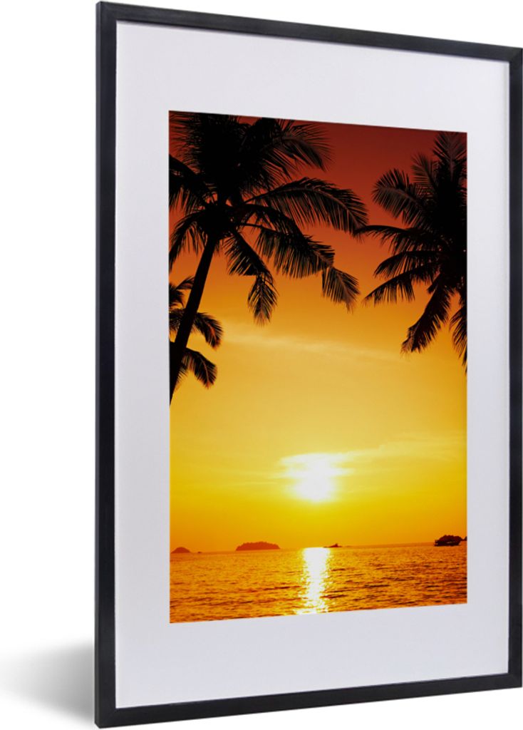 MuchoWow® Gerahmtes Poster Palme - Sonnenuntergang - Strand Produktbild 