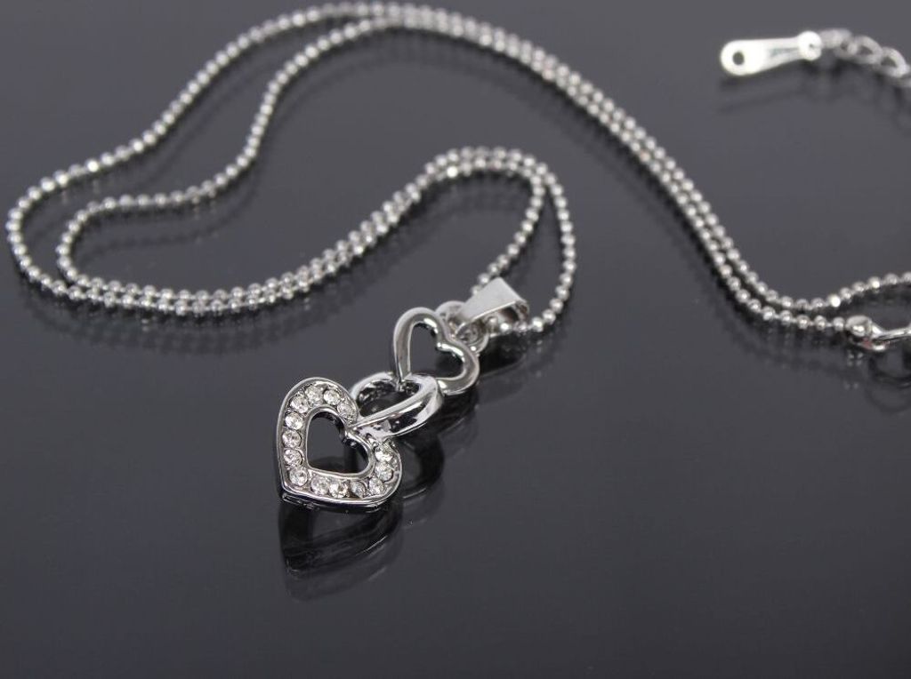 Halskette mit Herz Edelstahl Anhänger Kette Strass Produktbild 