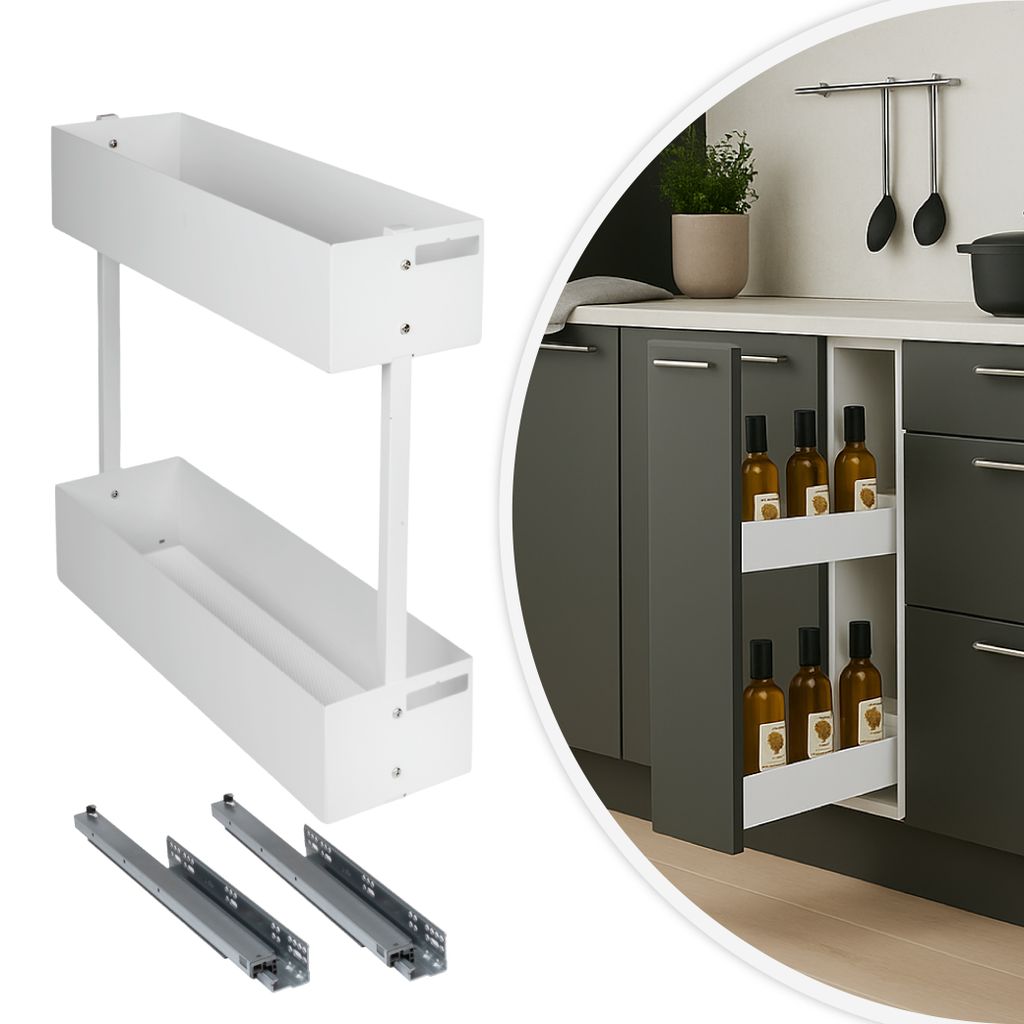 Schrankauszug Küche Links 2 Etagen 150mm Softclose WOPLUS Weiß