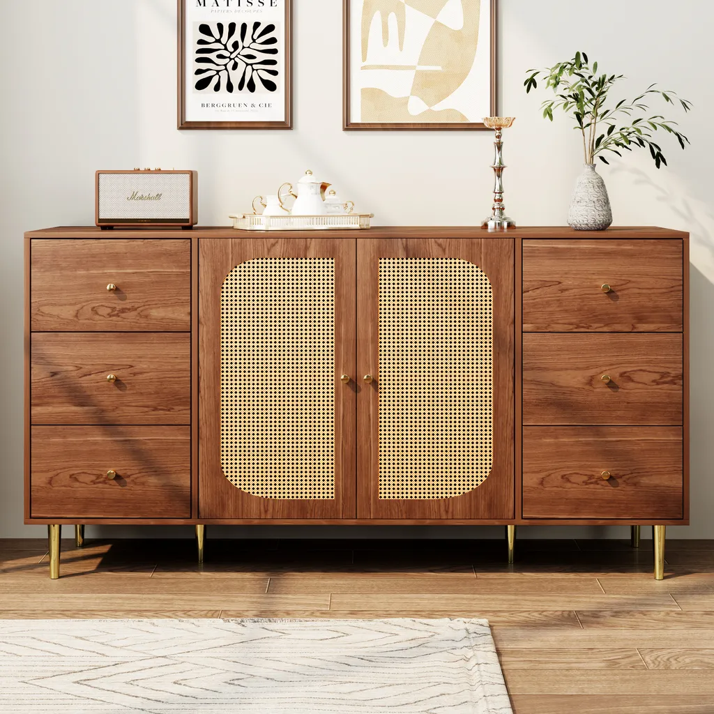 Meuble TV en rotin 160cm et buffet de rangement pour un salon ordonné