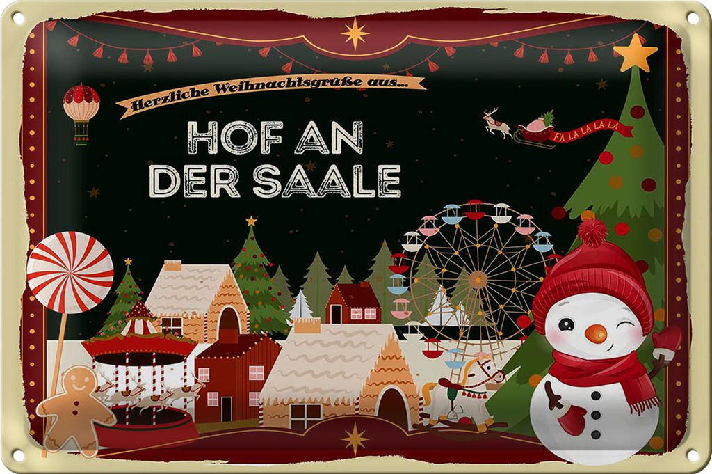 Blechschild Weihnachten Grüße HOF AN DER SAALE 40x30cm