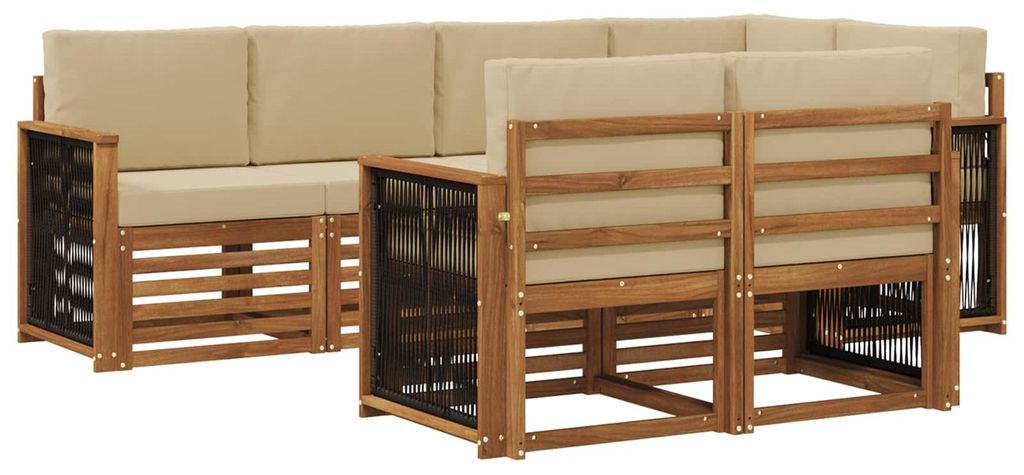 “2026 Modern“ Weiß Ecksofa Set 6 pcs Natur Massives Akazienholz und Polyester - Designermöbel 41346 - Gartensofas