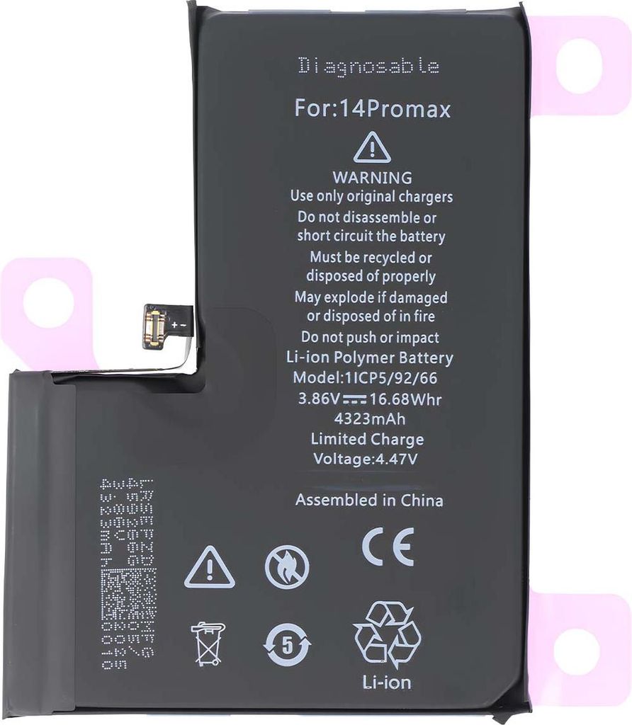 Avizar, Diagnose-Akku iPhone 14 Pro Max 3,86V 4323mAh, Schwarz