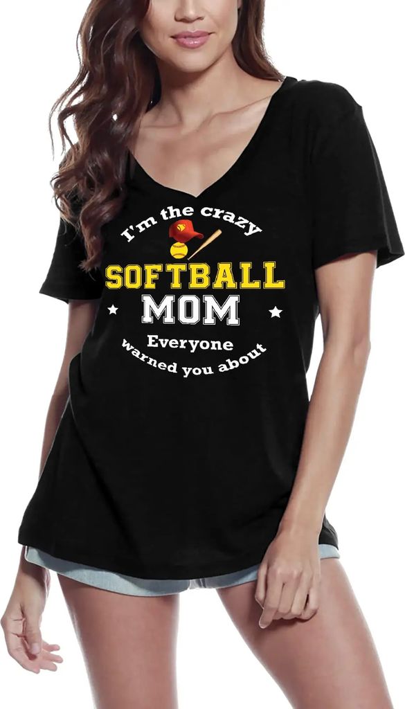 Damen Grafik T-Shirt V-Ausschnitt Ich bin die verrückte Softball-Mutter – I'm The Crazy Softball Mom – Öko-Verantwortlich Vintage Jahrgang Ku...