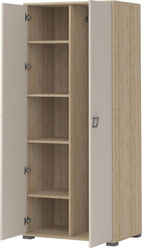Garderobenschrank, Farbe: Buche / Creme - 198 x 84 x 56 cm (H x B x T)