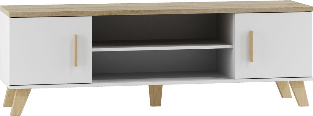 Furniture24 Tv Schrank Lotta, 3 Türiger Wohnzimmerschrank, Schrank, Fernsehenschrank, Lowboard, Unterschrank, Skandinavisch, Briliant Weiß