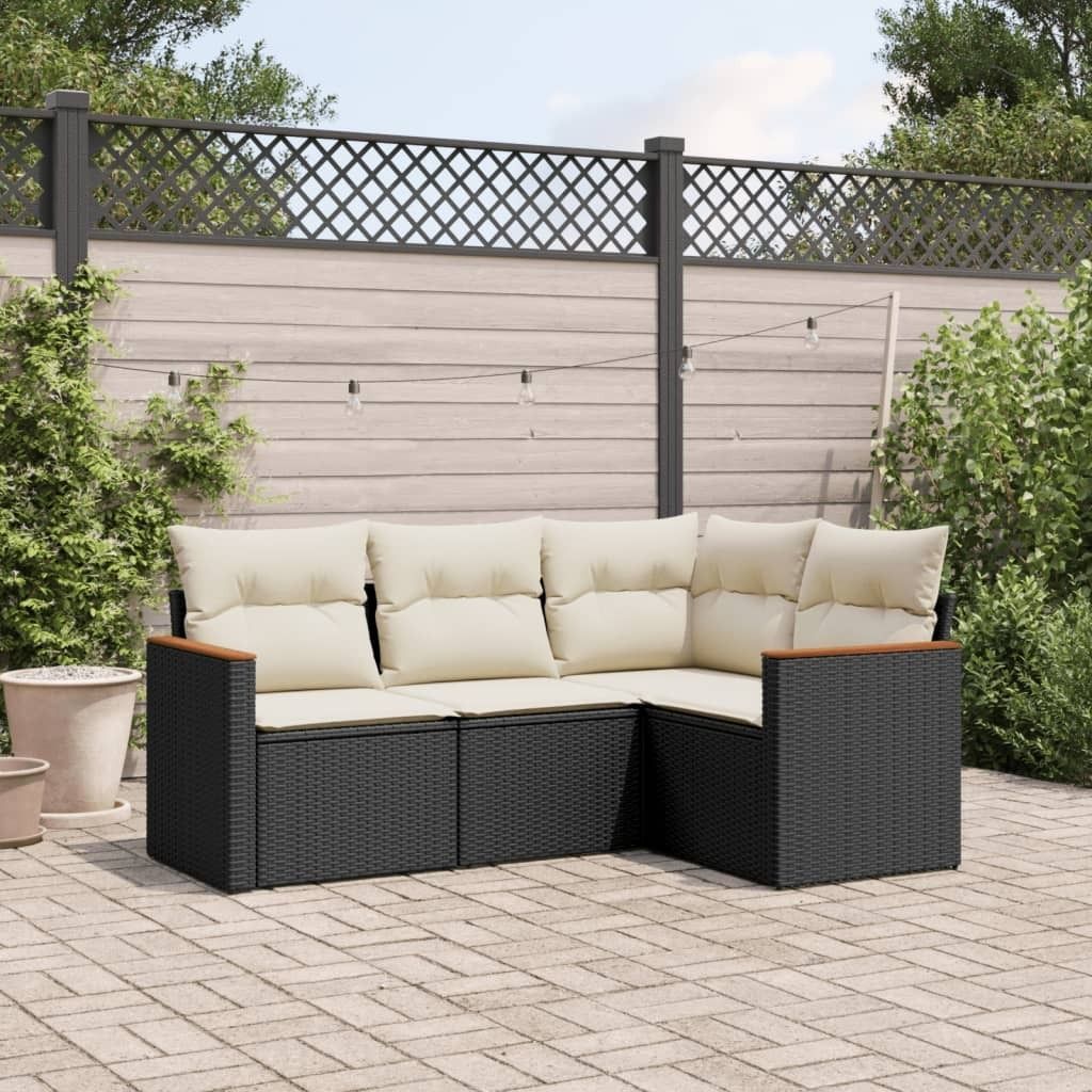 Design 4-tlg. Garten-Sofagarnitur mit Kissen Schwarz Poly Rattan, Gartenmöbel-Sets 2024 Neu