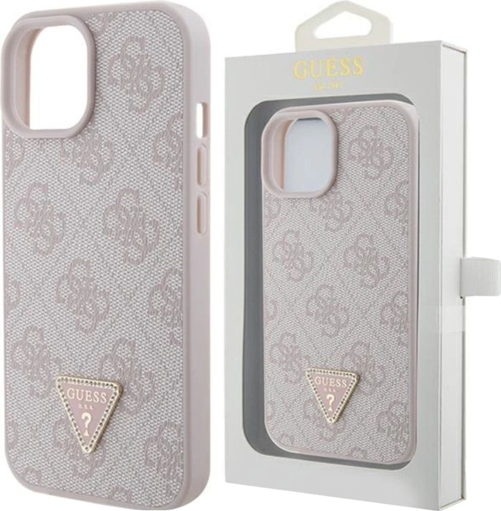 Etui Guess Leather 4G Triangle Strass Do Iphone 15 - Różowe Zdjęcie produktu 