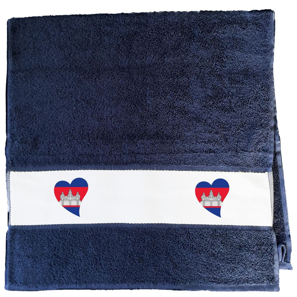 Huuraa Handtuch Kambodscha Flagge Herz 50x100cm French Navy Baumwolle Handtuch Geschenkidee