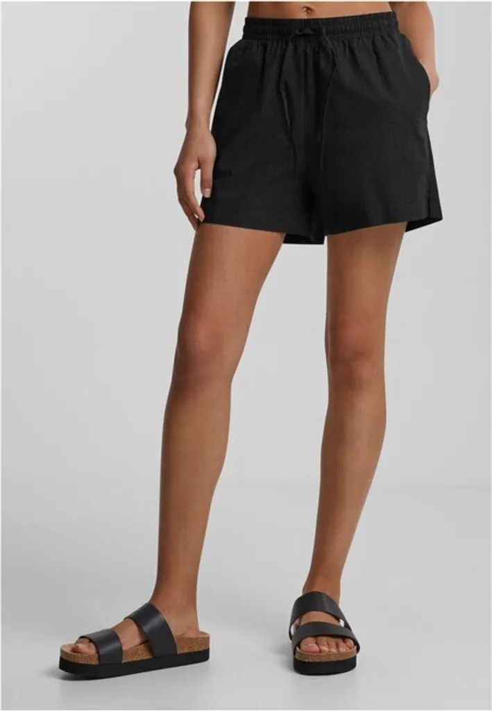 Short de plage et ville noir en seersucker confortable pour femme en XS