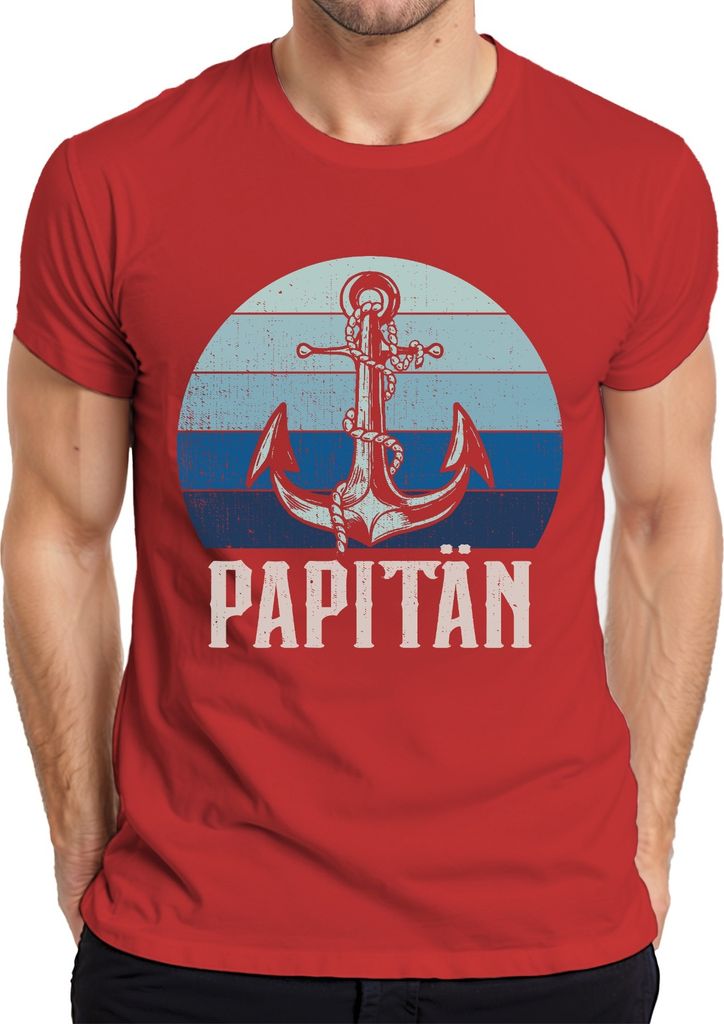 Retro Papitän Vintage Papa Seefahrer Vatertag Anker Motiv Norddeutschland Hamburg Herren T-Shirt, Rot, L