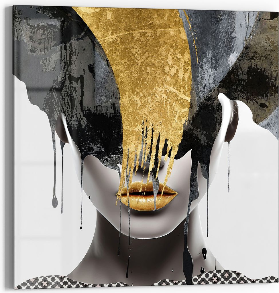 DEQORI Glasbild Echtglas 50x50 cm 'Goldener Schimmer' Wandbild Bild modern Deko
