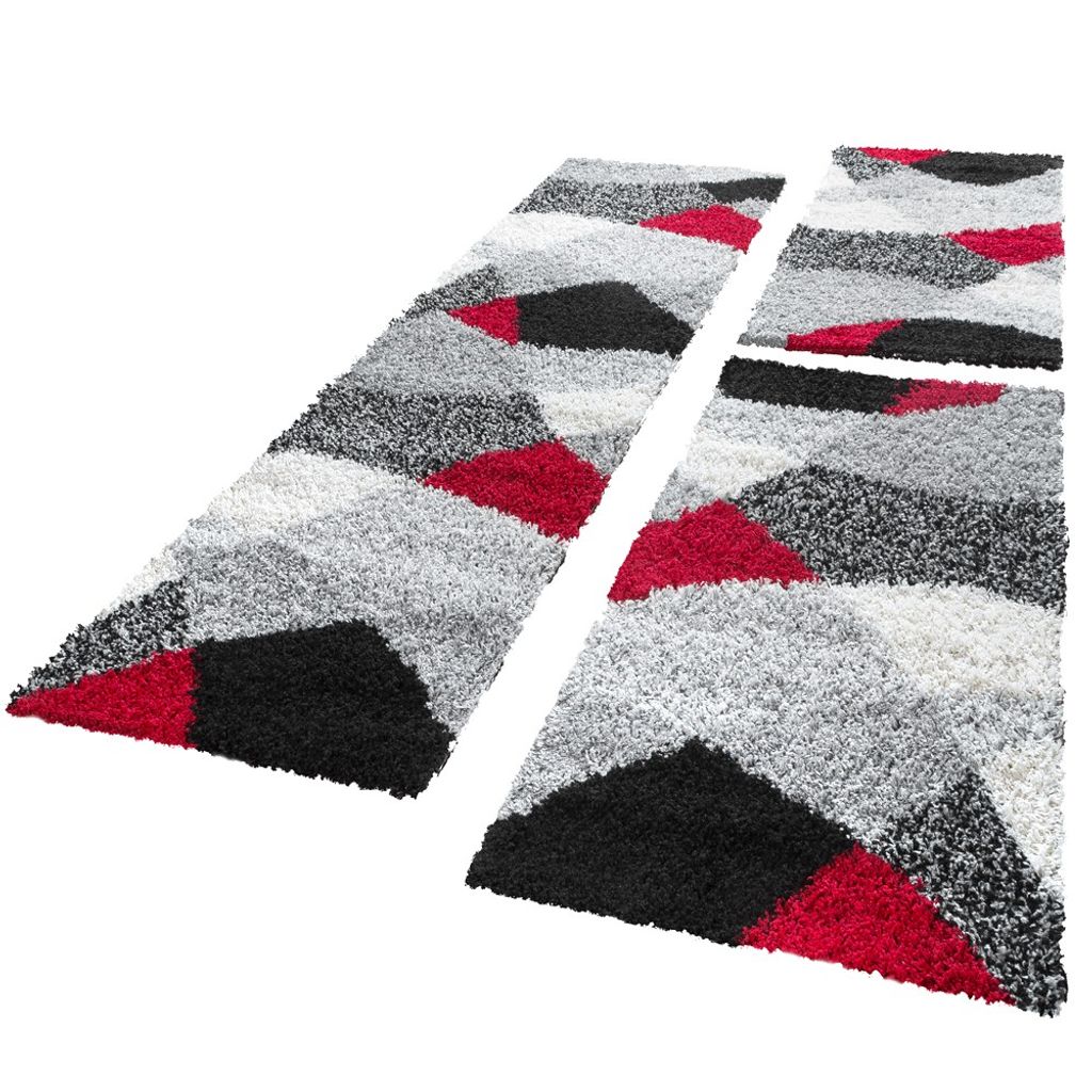 Bettumrandung LГ¤uferset 3 teilig Teppich kurzflor kariert muster Schwarz Rot 