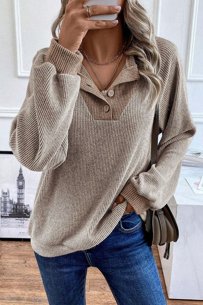OMG Damen-Sweatshirt mit Knöpfen Badessaa cremig M