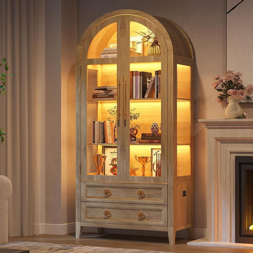 Vitrine éclairée par LED, 180 cm de hauteur, 4 étagères, 2 Image du produit 