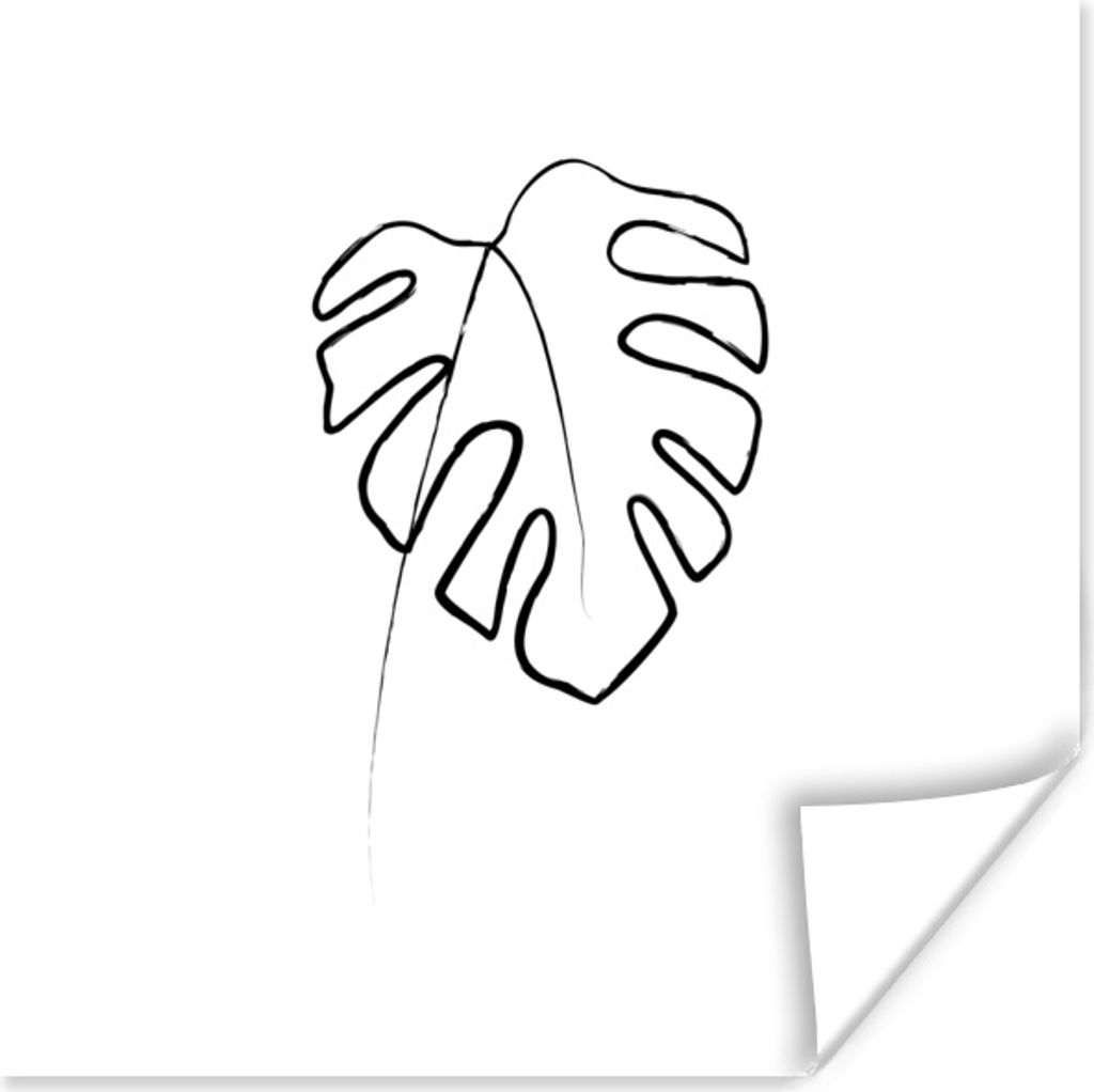 MuchoWow Poster Monstera - Schwarz - Weiß - Strichzeichnung 75x75 cm - Wand Dekoration