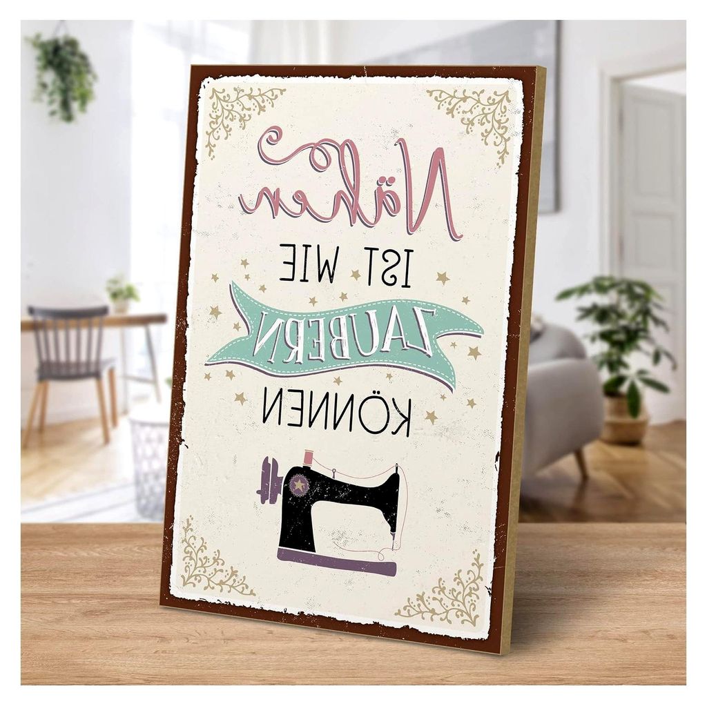 Wandschild aus Holz mit Spruch - NÄHEN IST WIE ZAUBERN KÖNNEN - Retro Vintage Türschild Deko Geschenk - Hobby, Nähen