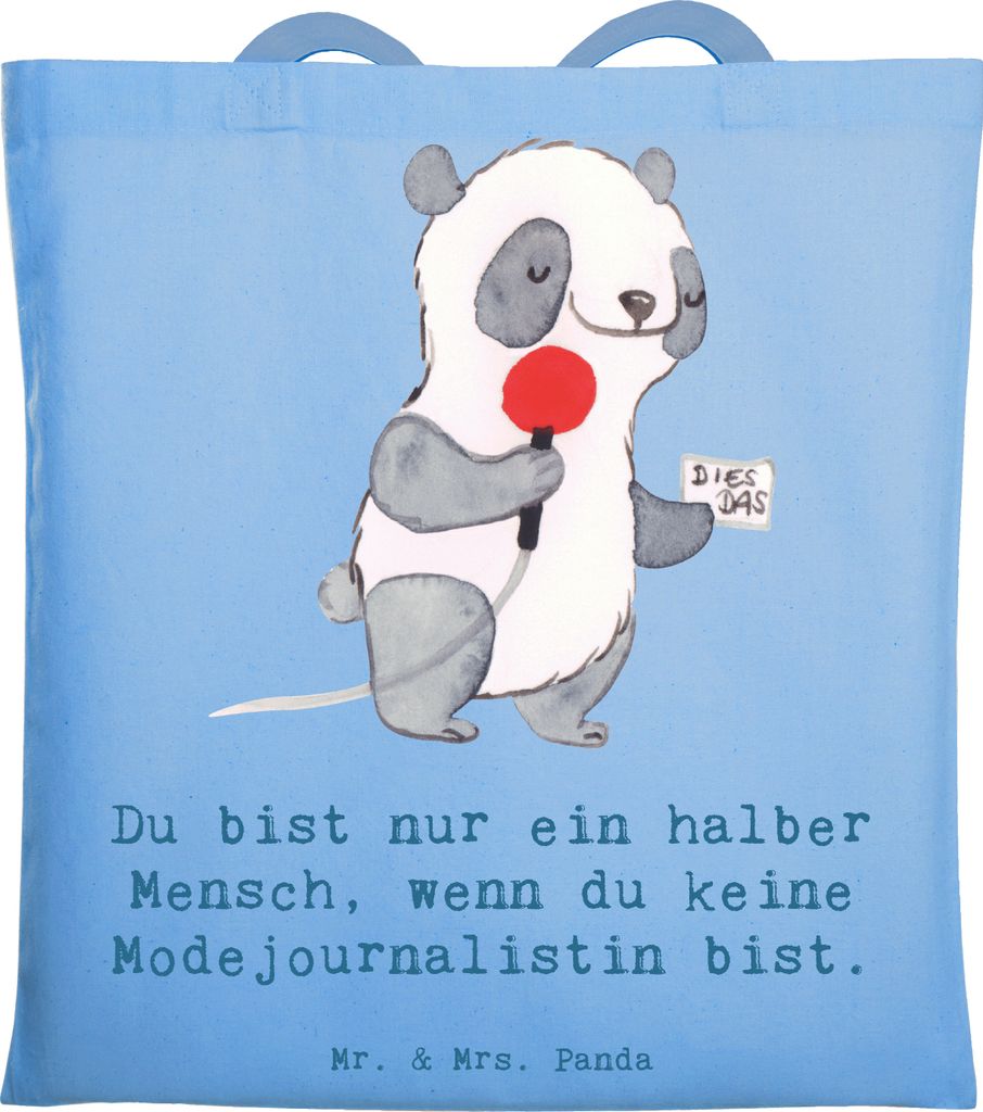 Mr. & Mrs. Panda Beutel Modejournalistin Herz - Sky Blue - Geschenk, Lustig, Spruch, Jutebeutel, Laptoptasche, Tasche, Shopping, Studium, Schultasc...