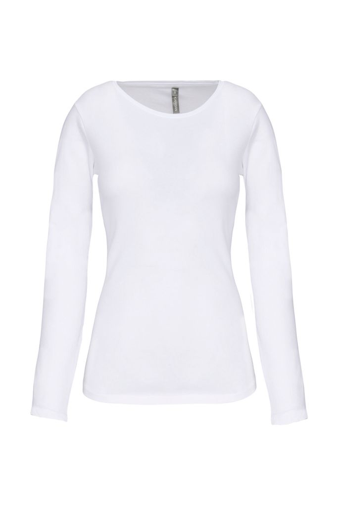 Kariban Damen Langarmshirt Longsleeve Basic Langarm T-Shirt Skinny Fit, Größe:XL, Farbe:Weiß