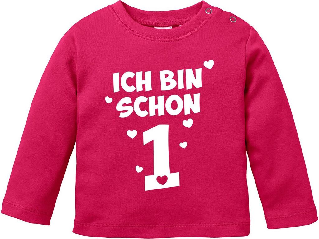 Baby Langarm-Shirt 1. Geburtstag Spruch Ich bin schon 1, Geburtstagsshirt Jungen Mädchen Baumwolle MoonWorks sorbet 56/62 (1-3 Monate)