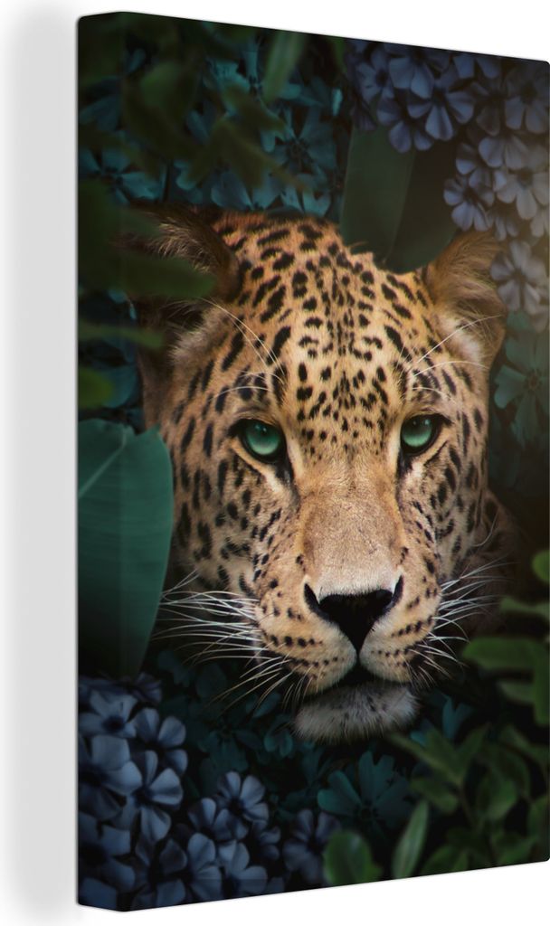 OneMillionCanvasses - Leinwandbilder - 90x140 cm, Panther - Dschungel - Blumen - Pflanzen, Wandbilder Kunstdruck Wanddekoration - Wandschmucke - ...