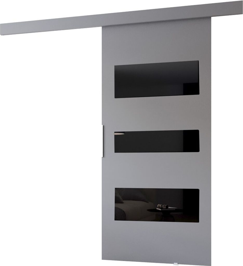 Minio, Schiebetür "CLEAN C", Zimmertür, 106 cm, Graue / Schwarze Farbe