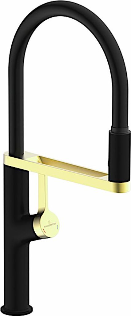 WASSERWERK Armatur ARIA in SCHWARZ-BRUSHED-GOLD mit flexiblen Bogenauslauf / Küchenarmatur / Einhebelmischer