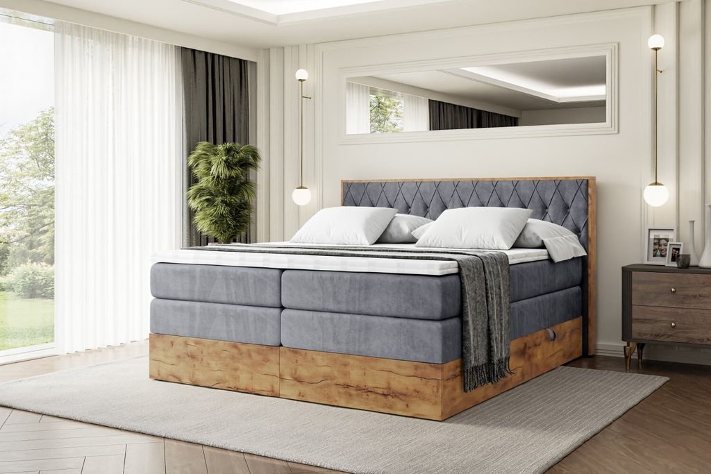 ALTDECOR Boxspringbett mit Matratze und Lattenrost, Topper, Polsterbett mit Bettkasten, Bett mit Stauraum H3- und H4- Matratze, Doppelbett, Springb...
