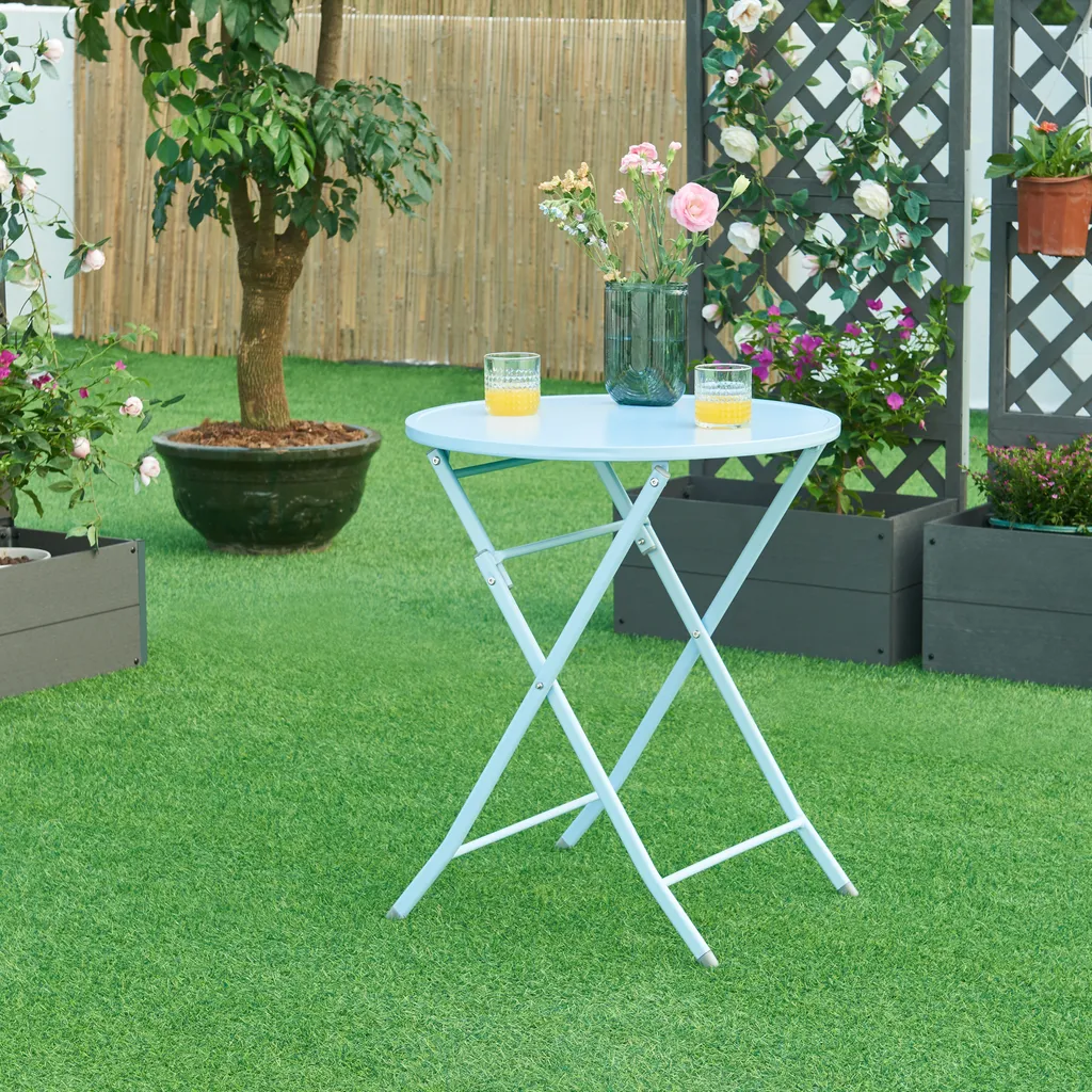 Tavolino Blu Cielo Sande Pieghevole - Acciaio per Bar e Casa 62cm