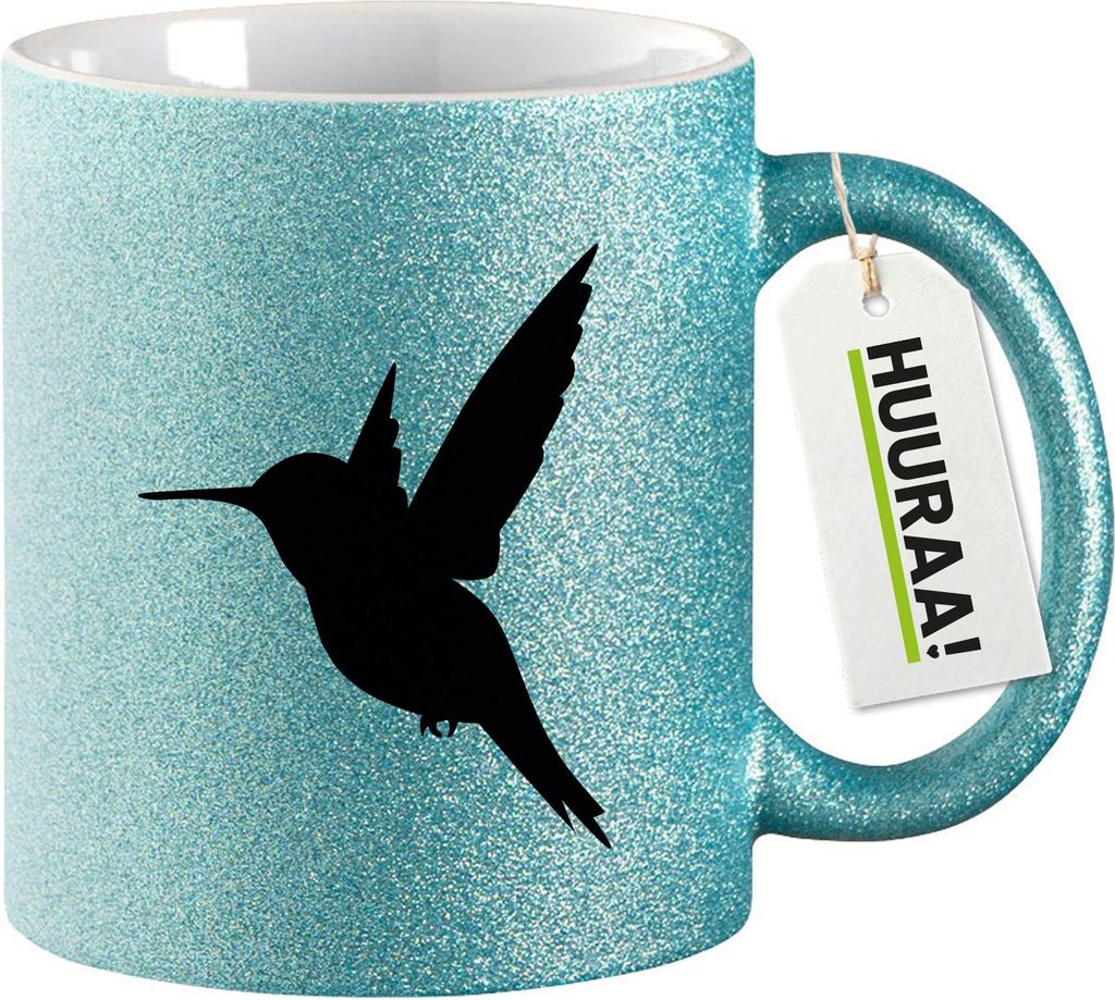 Huuraa Glitzertasse Kolibri Silhouette 330ml Blau Keramik Kaffeebecher Geschenkidee