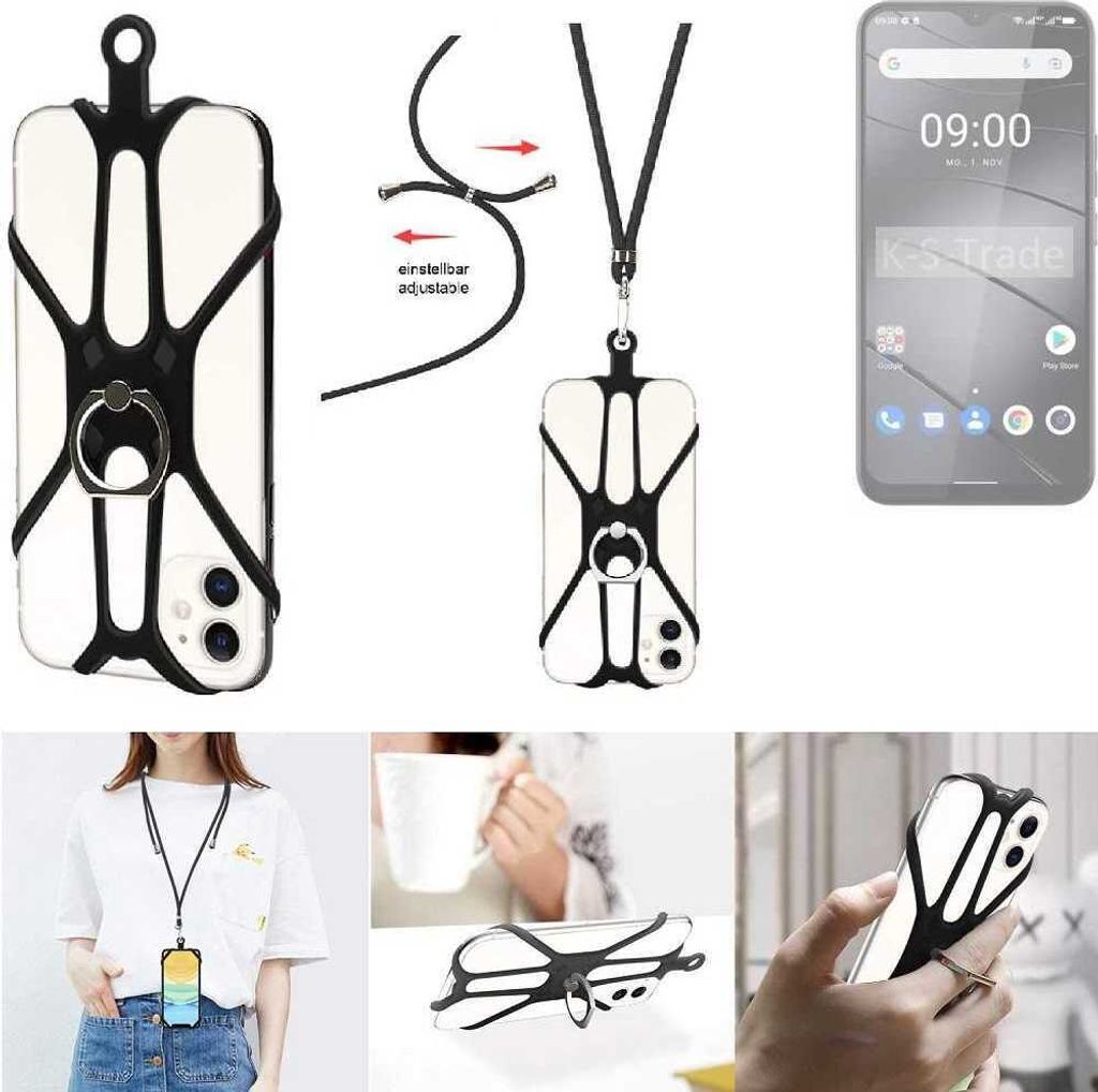 K-S-Trade 3in1 Handykette Handyband Handykordel Halsband Smartphone-Ring Handy-Ring kompatibel mit Gigaset GS5 Fingerhalterung Handyring Tischständer