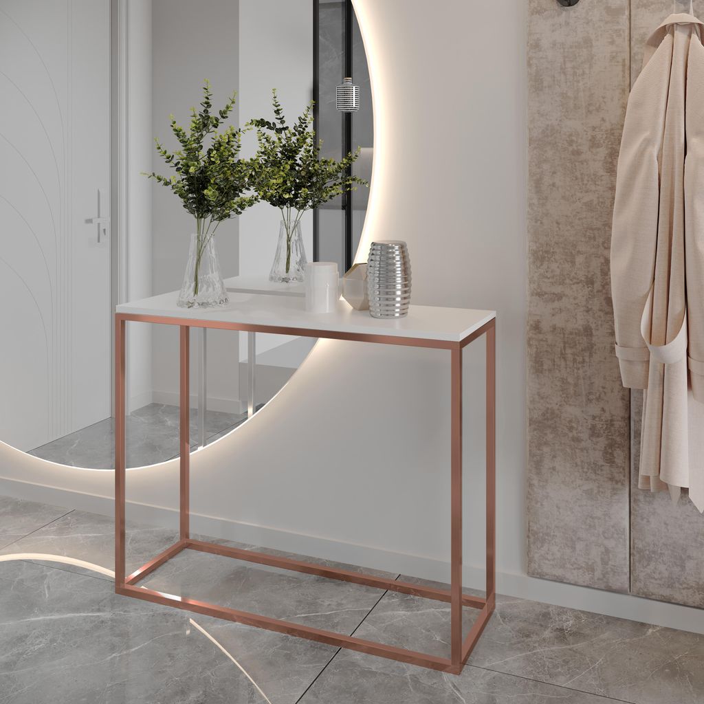 AX LIVING Konsole für Flur Lortie 100 cm weiß kupferfarbenes Gestell