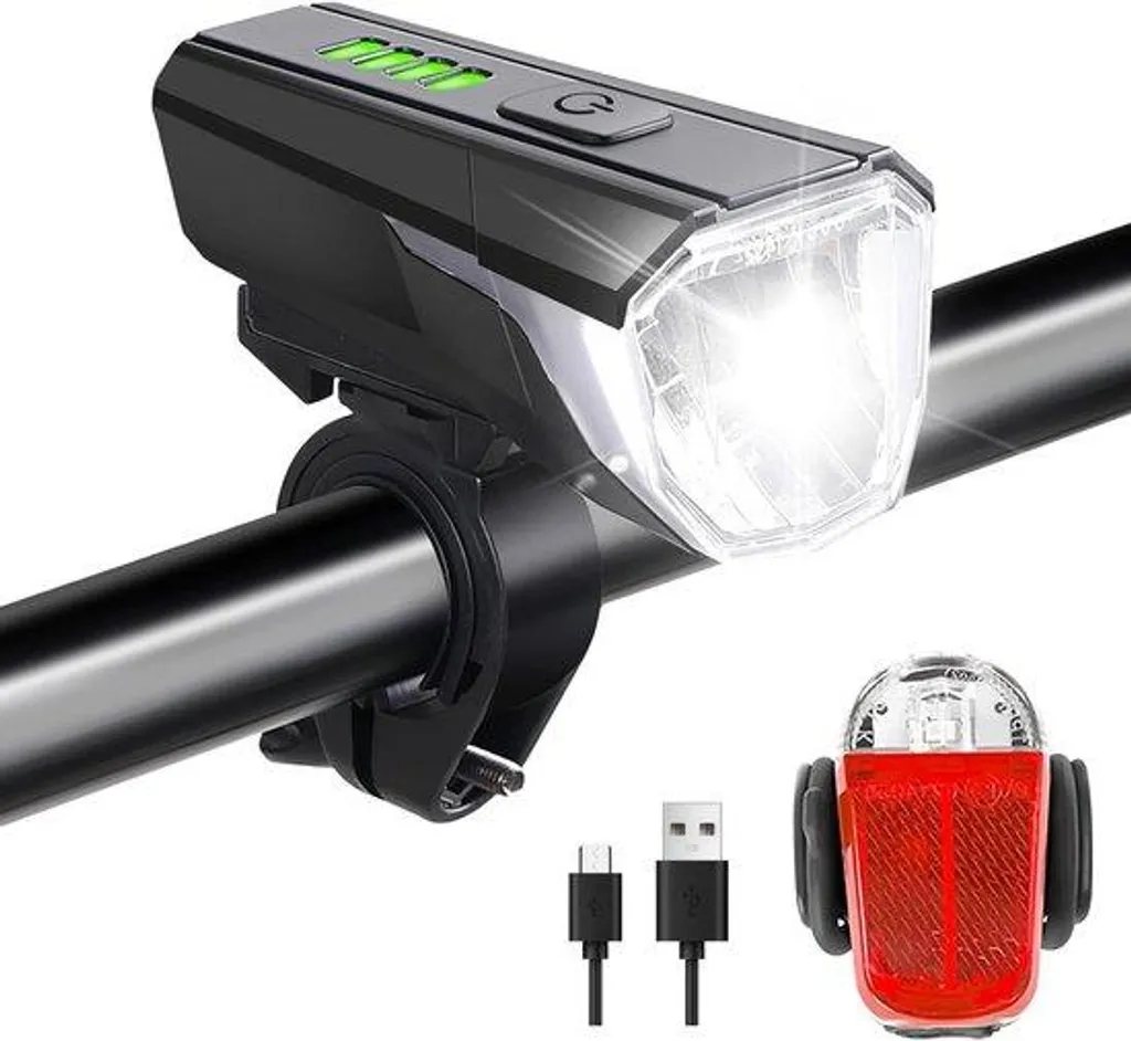 Kit éclairage vélo enfant LED rechargeable USB-C avec antivol de cadre