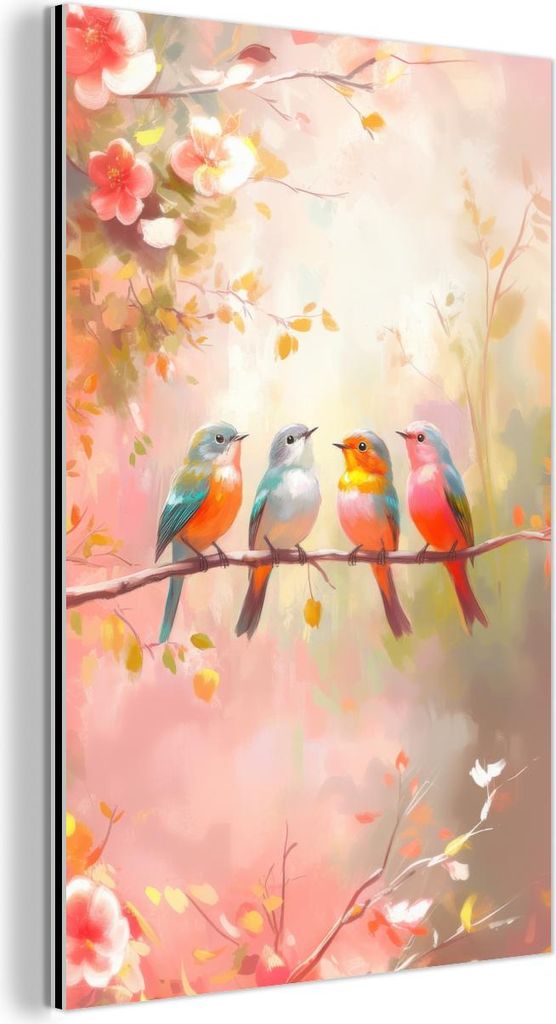 MuchoWow Wanddekoration Metall Metallbild Wandkunst 100x150 cm Vögel - Bunt - Zweig MuchoWow Aluminium Gemälde - Bild