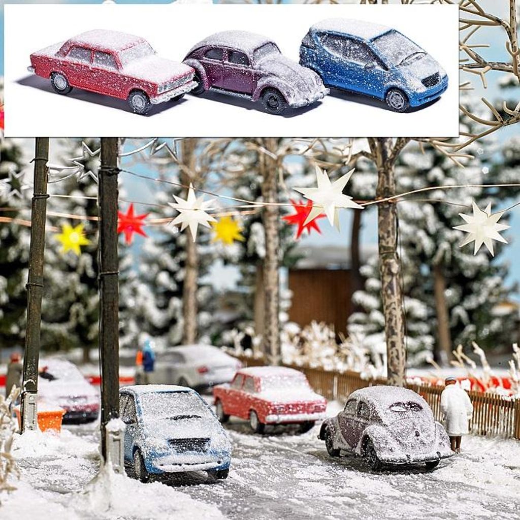 Busch 3 verschneite Autos 89010