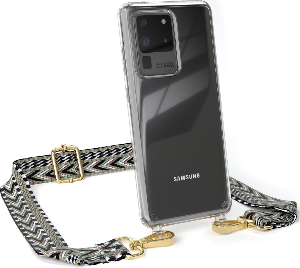 EAZY CASE Handykette - Verstellbarer Trageriemen kompatibel mit Samsung Galaxy S20 Ultra / S20 Ultra 5G, Handykordel mit transparenter Silikon-Hül...