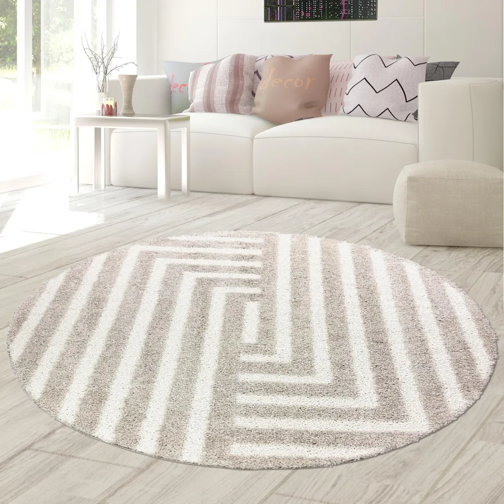 Tapis Rond Anti-Froid Beige 120 cm - Confort Moelleux Modern & Gemütlich